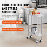 VEVOR Stainless Steel Work Table 30 x 12 x 38 Inch, with 4 Wheels, 3 Adjustable Height Levels, Heavy Duty Food Prep Worktable for Commercial Kitchen