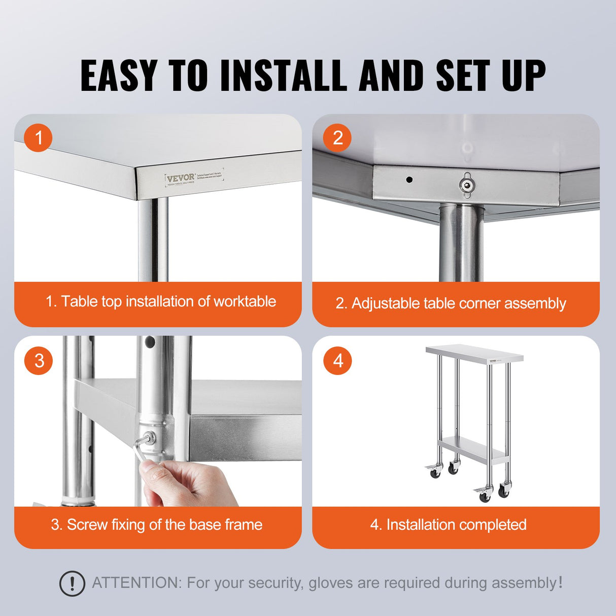 VEVOR Stainless Steel Work Table 30 x 12 x 38 Inch, with 4 Wheels, 3 Adjustable Height Levels, Heavy Duty Food Prep Worktable for Commercial Kitchen