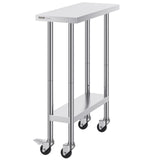 VEVOR Stainless Steel Work Table 30 x 12 x 38 Inch, with 4 Wheels, 3 Adjustable Height Levels, Heavy Duty Food Prep Worktable for Commercial Kitchen