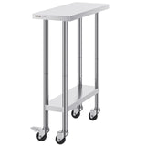 VEVOR Stainless Steel Work Table 30 x 12 x 38 Inch, with 4 Wheels, 3 Adjustable Height Levels, Heavy Duty Food Prep Worktable for Commercial Kitchen Restaurant, Silver - Extra Image