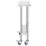 VEVOR Stainless Steel Work Table 30 x 12 x 38 Inch, with 4 Wheels, 3 Adjustable Height Levels, Heavy Duty Food Prep Worktable for Commercial Kitchen