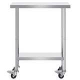 VEVOR Stainless Steel Work Table 30 x 12 x 38 Inch, with 4 Wheels, 3 Adjustable Height Levels, Heavy Duty Food Prep Worktable for Commercial Kitchen