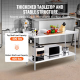 VEVOR 24 x 60 x 36 Inch Stainless Steel Work Table, Commercial Food Prep Worktable Heavy Duty Prep Worktable, Metal Work Table with Adjustable Height