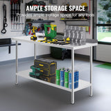 VEVOR 24 x 60 x 36 Inch Stainless Steel Work Table, Commercial Food Prep Worktable Heavy Duty Prep Worktable, Metal Work Table with Adjustable Height for Restaurant, Home and Hotel - Top-Down View