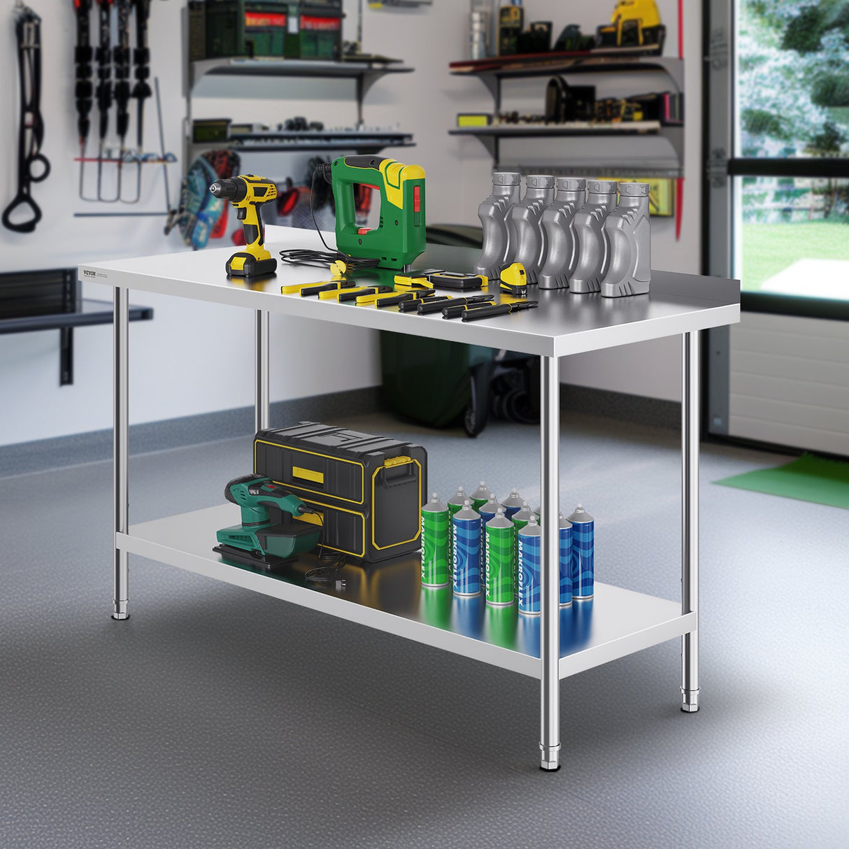 VEVOR 24 x 60 x 36 Inch Stainless Steel Work Table, Commercial Food Prep Worktable Heavy Duty Prep Worktable, Metal Work Table with Adjustable Height