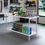 VEVOR 24 x 60 x 36 Inch Stainless Steel Work Table, Commercial Food Prep Worktable Heavy Duty Prep Worktable, Metal Work Table with Adjustable Height for Restaurant, Home and Hotel - Low Angle