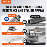 VEVOR Stainless Steel Prep Table, 24 x 18 x 34 Inch, Heavy Duty Metal Worktable with 3 Adjustable Height Levels, Commercial Workstation for Kitchen