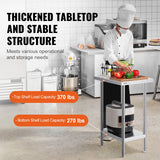 VEVOR Stainless Steel Prep Table, 24 x 18 x 34 Inch, Heavy Duty Metal Worktable with 3 Adjustable Height Levels, Commercial Workstation for Kitchen