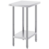 VEVOR Stainless Steel Prep Table, 24 x 18 x 34 Inch, Heavy Duty Metal Worktable with 3 Adjustable Height Levels, Commercial Workstation for Kitchen Garage Restaurant Backyard - Low Angle