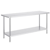 VEVOR Stainless Steel Prep Table, 24 x 72 x 34 Inch, Heavy Duty Metal Worktable with 3 Adjustable Height Levels, Commercial Workstation for Kitchen