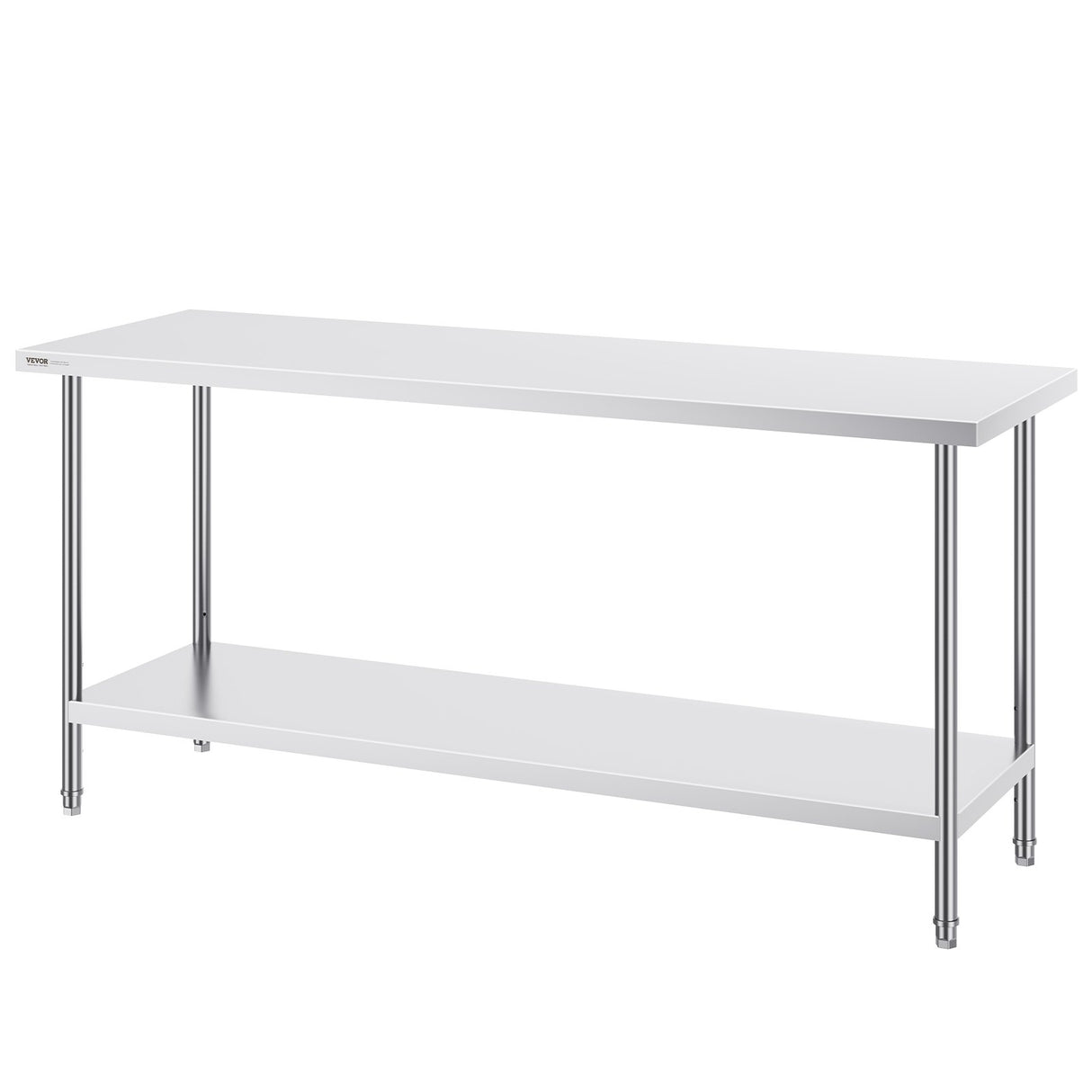 VEVOR Stainless Steel Prep Table, 24 x 72 x 34 Inch, Heavy Duty Metal Worktable with 3 Adjustable Height Levels, Commercial Workstation for Kitchen Garage Restaurant Backyard