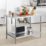 VEVOR Stainless Steel Prep Table, 30 x 48 x 34 Inch, Heavy Duty Metal Worktable with 3 Adjustable Height Levels, Commercial Workstation for Kitchen