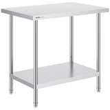 VEVOR Stainless Steel Prep Table, 24 x 36 x 34 Inch, Heavy Duty Metal Worktable with 3 Adjustable Height Levels, Commercial Workstation for Kitchen
