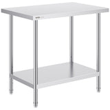 VEVOR Stainless Steel Prep Table, 24 x 36 x 34 Inch, Heavy Duty Metal Worktable with 3 Adjustable Height Levels, Commercial Workstation for Kitchen Garage Restaurant Backyard