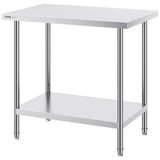 VEVOR Stainless Steel Prep Table, 24 x 36 x 34 Inch, Heavy Duty Metal Worktable with 3 Adjustable Height Levels, Commercial Workstation for Kitchen