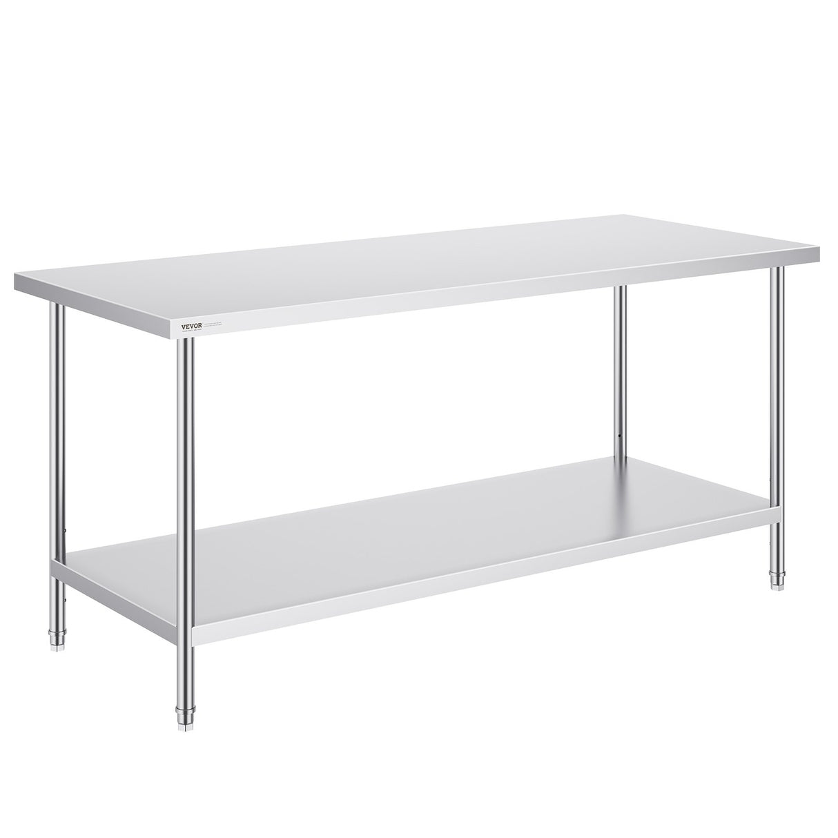 VEVOR Stainless Steel Prep Table, 30 x 72 x 34 Inch, Heavy Duty Metal Worktable with 3 Adjustable Height Levels, Commercial Workstation for Kitchen
