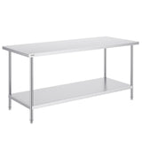 VEVOR Stainless Steel Prep Table, 30 x 72 x 34 Inch, Heavy Duty Metal Worktable with 3 Adjustable Height Levels, Commercial Workstation for Kitchen