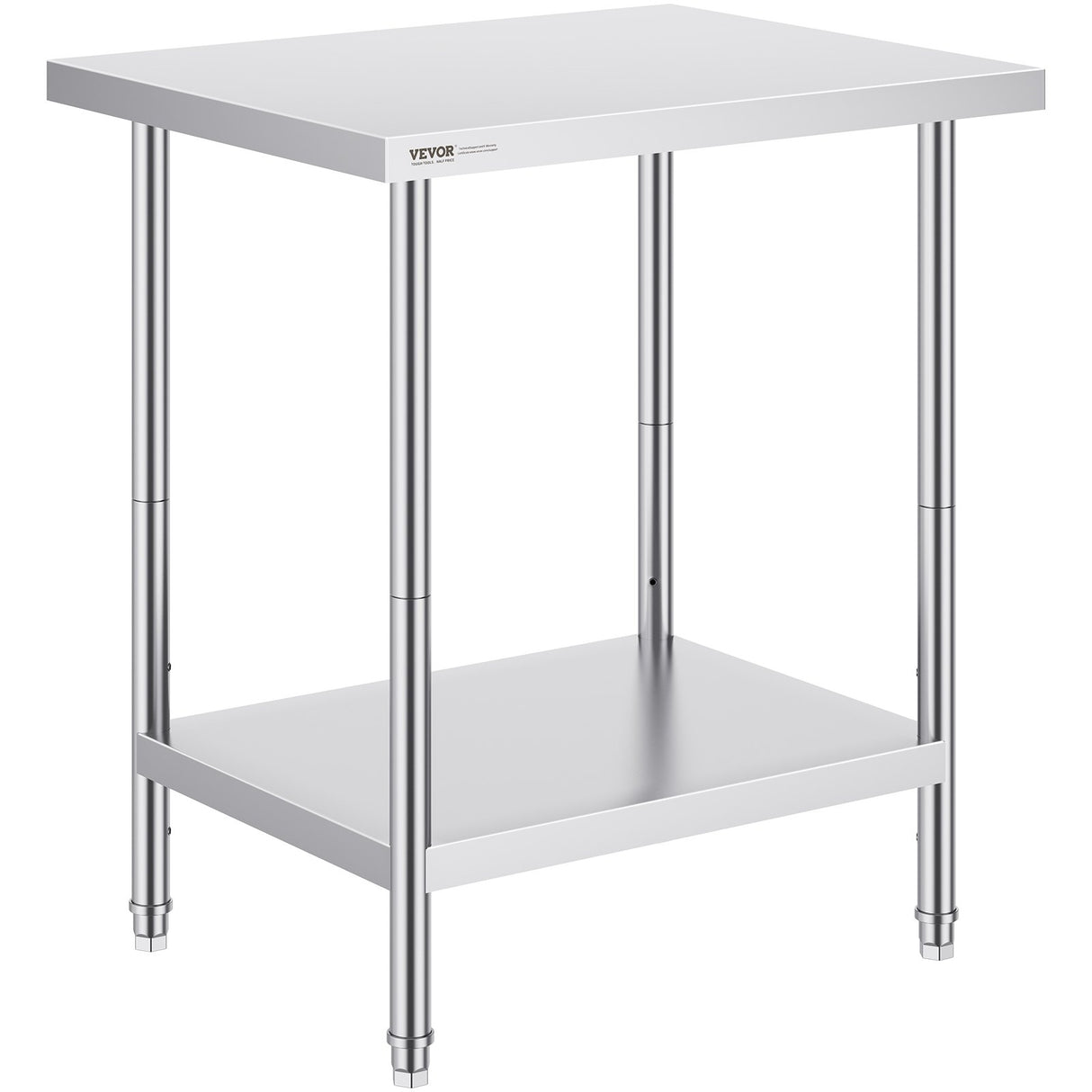 VEVOR Stainless Steel Prep Table, 24 x 30 x 34 Inch, Heavy Duty Metal Worktable with 3 Adjustable Height Levels, Commercial Workstation for Kitchen