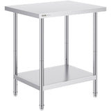 VEVOR Stainless Steel Prep Table, 24 x 30 x 34 Inch, Heavy Duty Metal Worktable with 3 Adjustable Height Levels, Commercial Workstation for Kitchen