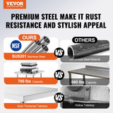 VEVOR Stainless Steel Prep Table, 24 x 30 x 34 Inch, Heavy Duty Metal Worktable with 3 Adjustable Height Levels, Commercial Workstation for Kitchen Garage Restaurant Backyard - Front View