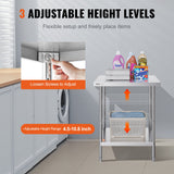 VEVOR Stainless Steel Prep Table, 24 x 30 x 34 Inch, Heavy Duty Metal Worktable with 3 Adjustable Height Levels, Commercial Workstation for Kitchen