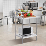 VEVOR Stainless Steel Prep Table, 24 x 30 x 34 Inch, Heavy Duty Metal Worktable with 3 Adjustable Height Levels, Commercial Workstation for Kitchen