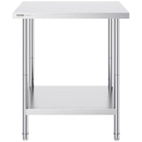 VEVOR Stainless Steel Prep Table, 24 x 30 x 34 Inch, Heavy Duty Metal Worktable with 3 Adjustable Height Levels, Commercial Workstation for Kitchen