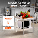 VEVOR Stainless Steel Work Table, 24 x 24 x 26 Inch Commercial Food Prep Worktable, 3-Sided Backspla