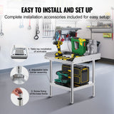 VEVOR Stainless Steel Work Table, 24 x 24 x 26 Inch Commercial Food Prep Worktable, 3-Sided Backsplash Heavy Duty Prep Worktable, Metal Work Table with Adjustable Height for Restaurant Home Hotel - Rear View