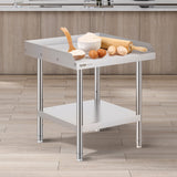 VEVOR Stainless Steel Work Table, 24 x 24 x 26 Inch Commercial Food Prep Worktable, 3-Sided Backsplash Heavy Duty Prep Worktable, Metal Work Table with Adjustable Height for Restaurant Home Hotel - Low Angle