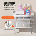 Stainless Steel Work Table, 24 x 28 x 26 Inch Commercial Food Prep Worktable, 3-Sided Backsplash Heavy Duty Prep Worktable, Metal Work Table with Adjustable Height for Restaurant Home Hotel