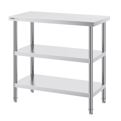 VEVOR Stainless Steel Food Prep Table, 18 x 36 x 34 Inch Commercial Kitchen Worktable, with 2 Adjustable Undershelf, Heavy Duty Prep Table Metal Work