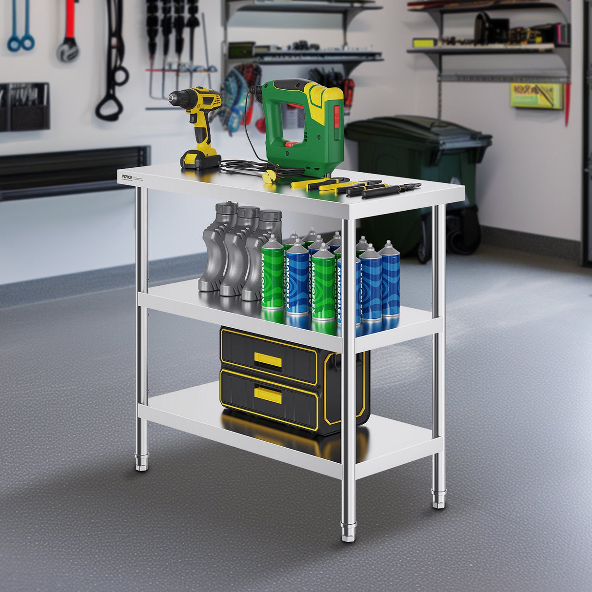 VEVOR Stainless Steel Food Prep Table, 18 x 36 x 34 Inch Commercial Kitchen Worktable, with 2 Adjustable Undershelf, Heavy Duty Prep Table Metal Work Table for BBQ, Kitchen, Home, and Garage