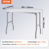 VEVOR Stainless Steel Kitchen Bench Folding Commercial Prep Table 1220x610 mm - Close-Up Angle