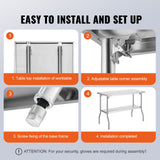VEVOR Commercial Worktable Workstation Folding Commercial Prep Table 1220x610 mm