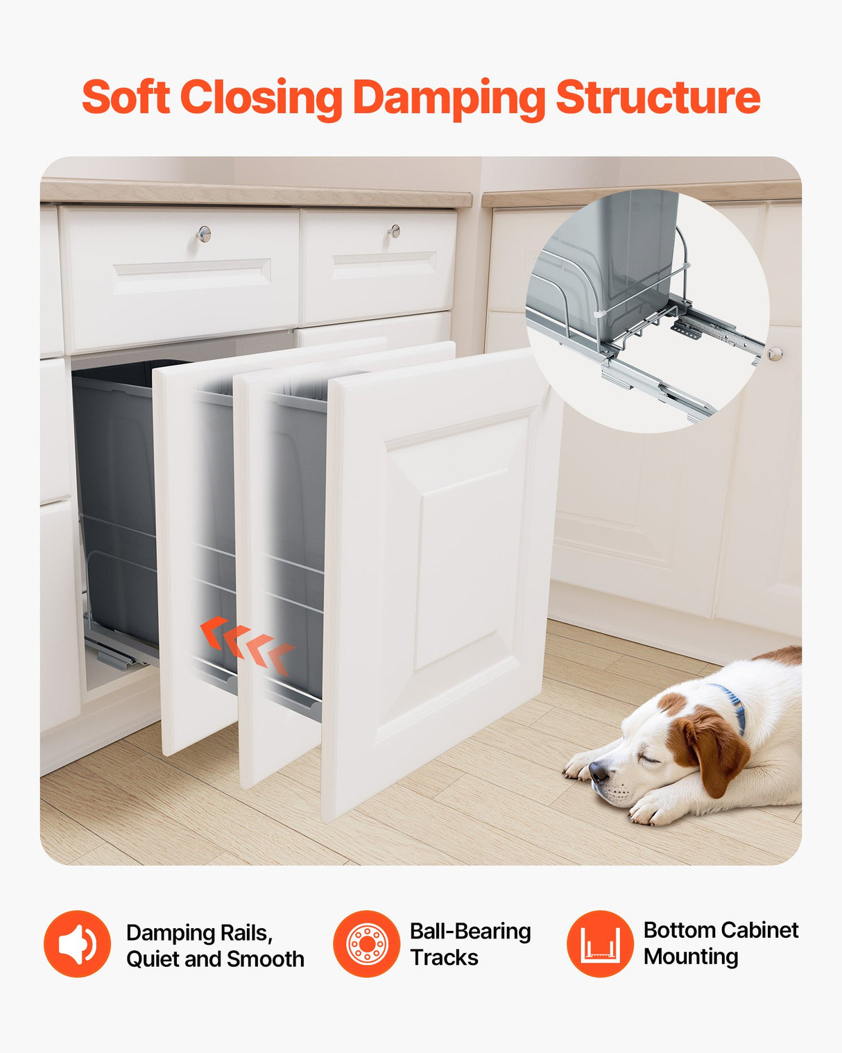 VEVOR Pullout Trash Can for Kitchen Cabinets, Garbage Waste Recycling Bin, Under Mount Waste Container, with Heavy Duty Metal Soft Close Sliding System and Door Kit, for Sink, Under Counter