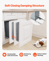 VEVOR Pullout Trash Can for Kitchen Cabinets, Garbage Waste Recycling Bin, Under Mount Waste Container, with Heavy Duty Metal Soft Close Sliding System and Door Kit, for Sink, Under Counter - Rear View