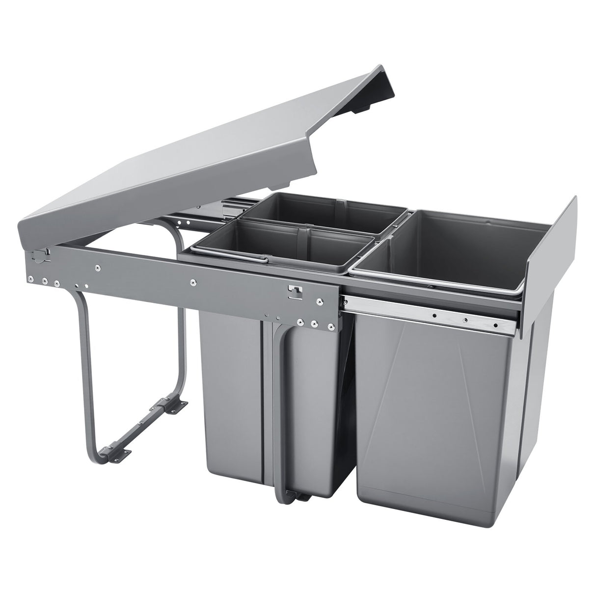 Pullout Trash Can for Kitchen Cabinets, 20+10+10L Double Under Sink Garbage Waste Recycling Bin, Under Mount Waste Container, with Heavy Duty Metal Full Extension Sliding System and Handle