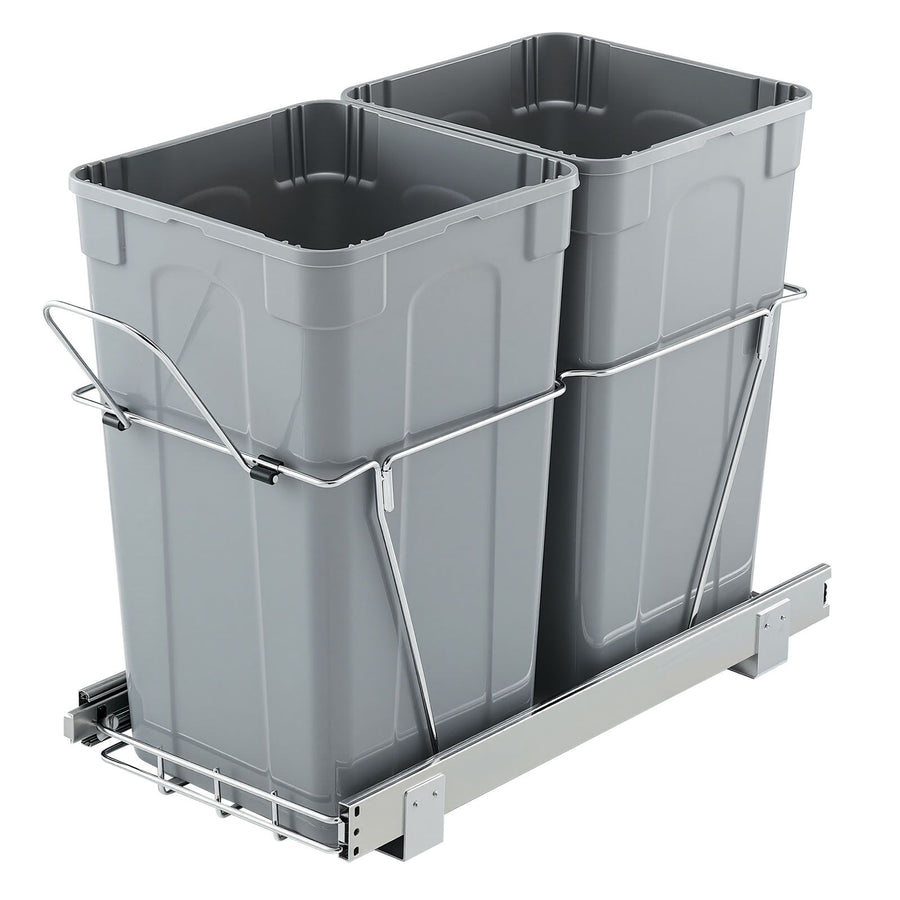 Pullout Trash Can for Kitchen Cabinets,Double Under Sink Garbage Waste Recycling Bin, Under Mount Waste Container, with Heavy Duty Metal Full Extension Sliding System and Handle