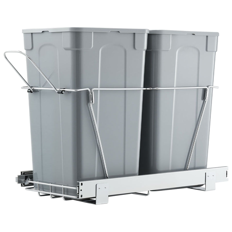 Pullout Trash Can for Kitchen Cabinets,Double Under Sink Garbage Waste Recycling Bin, Under Mount Waste Container, with Heavy Duty Metal Full Extension Sliding System and Handle