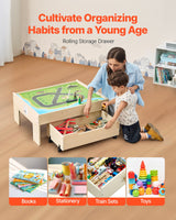 VEVOR Train Table 100 PCS Wooden Kids Activity Table with Rolling Storage Drawer - Top-Down View