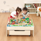 VEVOR Train Table 100 PCS Wooden Kids Activity Table with Rolling Storage Drawer - Close-Up Angle