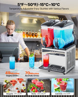 Commercial Frozen Drink Maker, 15Lx2 Double Tank Slushy Machine, 120 Cups Stainless Steel Margarita Smoothie Frozen Drink Machine, Slushie Maker for Home Party Restaurants Cafe Bars - Side View