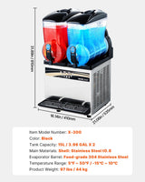 Commercial Frozen Drink Maker, 15Lx2 Double Tank Slushy Machine, 120 Cups Stainless Steel Margarita Smoothie Frozen Drink Machine, Slushie Maker for Home Party Restaurants Cafe Bars - Close-Up Angle