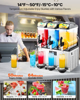 VEVOR Commercial Frozen Drink Maker, 15Lx3 Triple Tank Slushy Machine, 180 Cups Stainless Steel Margarita Smoothie Frozen Drink Machine, Slushie Maker for Home Party Restaurants Cafe Bars - Side View
