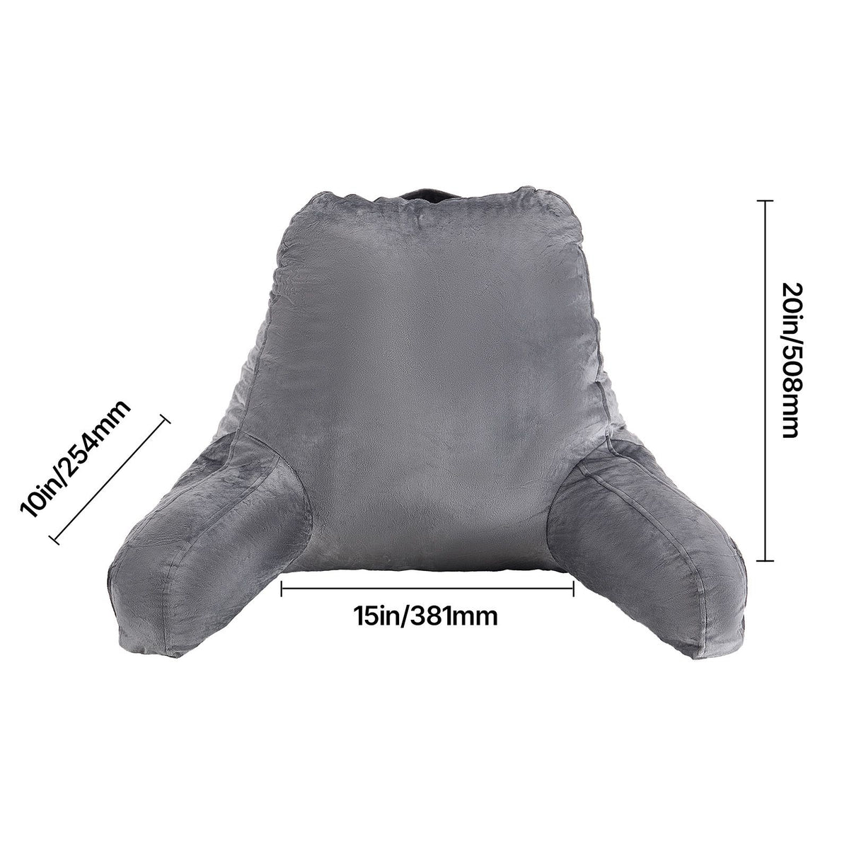 Reading Pillow, Large Size Bed Pillow with Shredded Memory Foam, Back Pillow with 3 Pockets and Washable Short Velvet Cloth, Top with Handle, for Watching TV, Reading, Gaming, Resting, Grey
