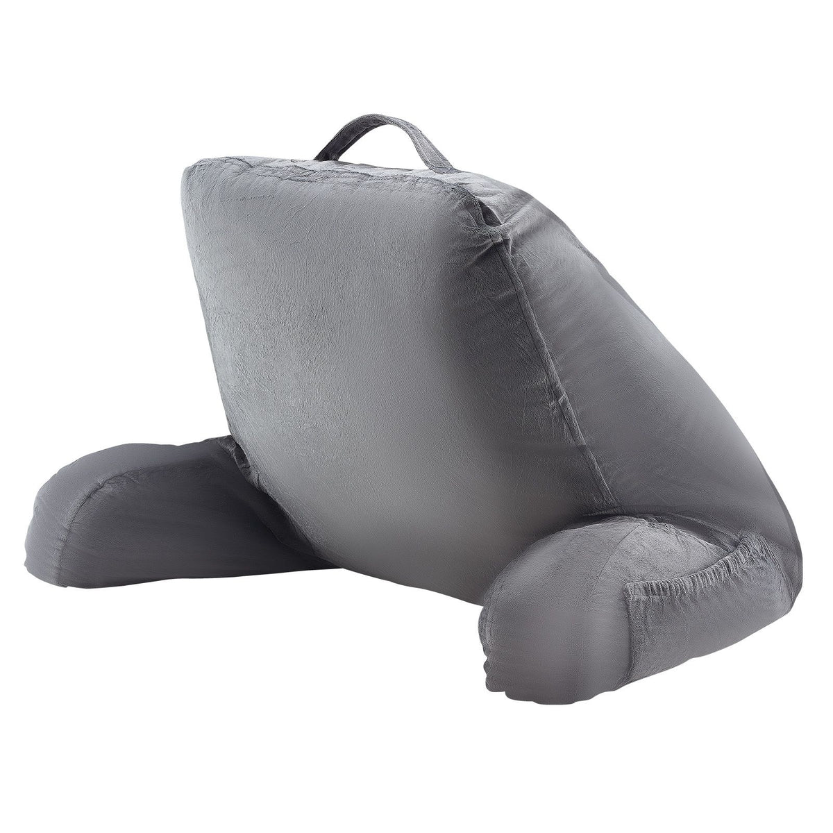 Reading Pillow, Large Size Bed Pillow with Shredded Memory Foam, Back Pillow with 3 Pockets and Washable Short Velvet Cloth, Top with Handle, for Watching TV, Reading, Gaming, Resting, Grey