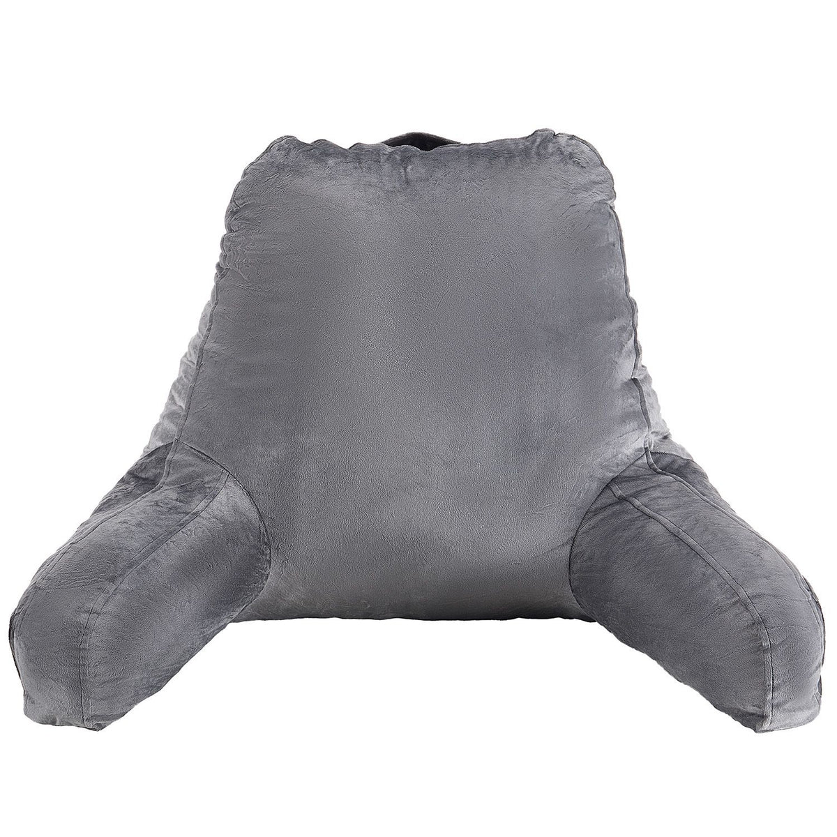 Reading Pillow, Large Size Bed Pillow with Shredded Memory Foam, Back Pillow with 3 Pockets and Washable Short Velvet Cloth, Top with Handle, for Watching TV, Reading, Gaming, Resting, Grey