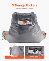 VEVOR Reading Pillow, Large Size Bed Pillow with Shredded Memory Foam, Back Pillow with 3 Pockets and Washable Short Velvet Cloth, Top with Handle, for Watching TV, Reading, Gaming, Resting, Grey - 45-Degree Angle