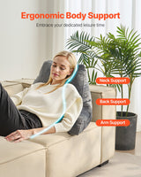 VEVOR Reading Pillow, Large Size Bed Pillow with Shredded Memory Foam, Back Pillow with 3 Pockets and Washable Short Velvet Cloth, Top with Handle, for Watching TV, Reading, Gaming, Resting, Grey - Rear View